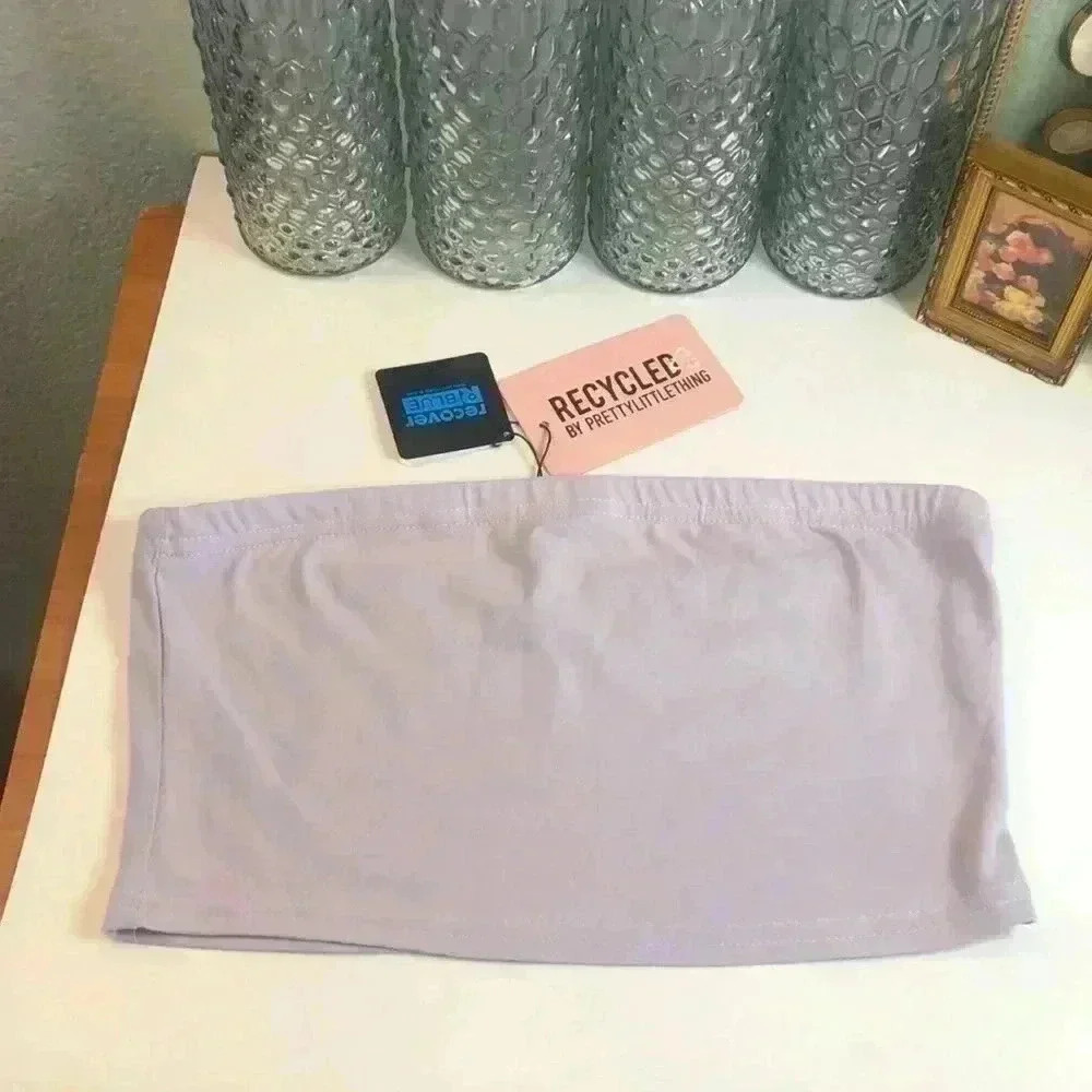 Prettylittlething pale violet bandeau crop top 8 NWT